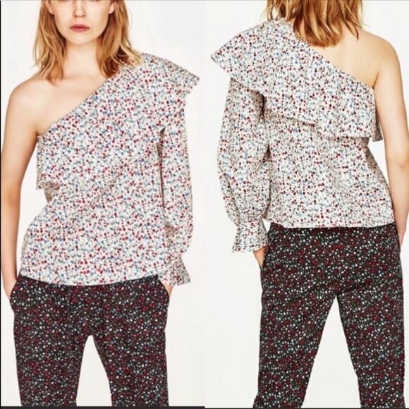 ⭐️3 For$25 Zara Floral One Shoulder Blouse - Picture 1 of 8